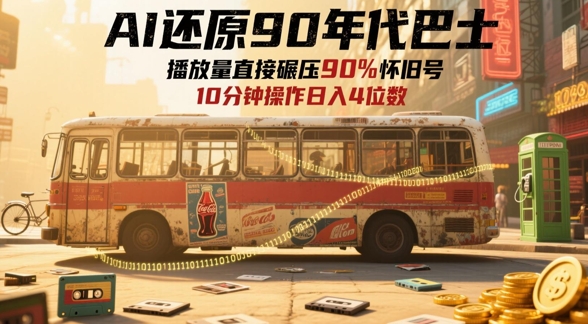 AI还原90年代巴士，一帧就让70后泪崩，播放量直接碾压90%怀旧号，每天操作十分钟，日入四位数-稀缺资源库
