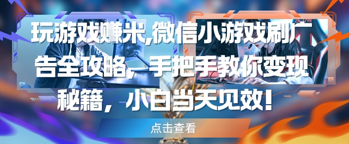 玩游戏挣米，微信小游戏刷广告全攻略，手把手教你变现秘籍，小白当天见效-稀缺资源库