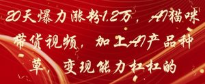 20天爆力涨粉1.2W，AI猫咪带货视频，加上AI产品种草，变现能力杠杠的-稀缺资源库