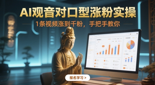 AI观音对口型涨粉实操，1条视频涨到千粉，手把手教你-稀缺资源库