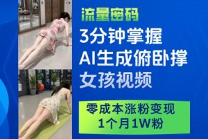 3分钟掌握AI生成俯卧撑女孩视频，零成本涨粉变现，1个月1W粉-稀缺资源库