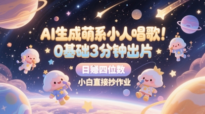 AI生成萌系小人唱歌，0基础3分钟出片，28个作品涨粉8.9W，单条最高19W赞，日入四位数，小白直接抄作业-稀缺资源库