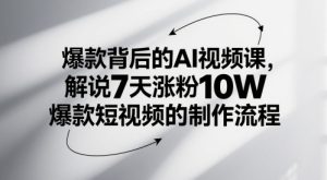 爆款背后的AI视频课,解说7天涨粉10W爆款短视频的制作流程-稀缺资源库