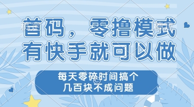 首码，零撸模式，有快手就可以做，每天零碎时间搞个几张不成问题【揭秘】-稀缺资源库