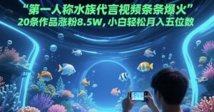 第一人称水族代言视频条条爆火，20条作品涨粉8.5W，小白轻松月入五位数-稀缺资源库