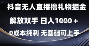 抖音无人直播撸礼物掘金，解放双手，日入1k，0成本纯利，无基础可上手【揭秘】-稀缺资源库