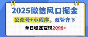 2025微信风口掘金,公众号+小程序双管齐下,单日稳定变现1k+【揭秘】-稀缺资源库