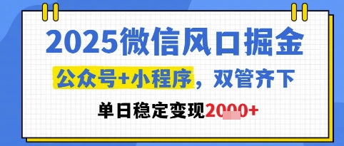 2025微信风口掘金，公众号+小程序双管齐下，单日稳定变现1k+【揭秘】-稀缺资源库