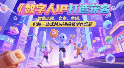 数字人IP打造获客变现实操课，智能选题、文案、剪辑、包装一站式解决短视频创作难题-稀缺资源库