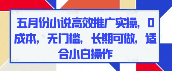 五月份小说高效推广实操，0成本，无门槛，长期可做，适合小白操作-稀缺资源库