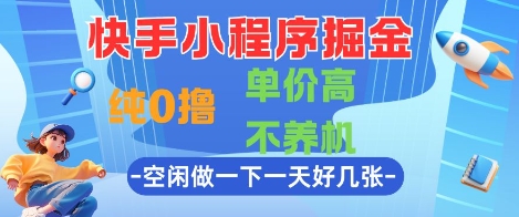 快手小程序掘金，纯0撸，单价高不养机 利用空闲时间做一做，一天好几张【揭秘】-稀缺资源库