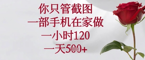 你只管截图，一部手机在家可以做，一小时120.一天5张+【揭秘】-稀缺资源库