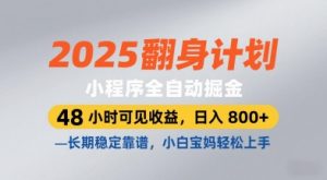 2025翻身计划，小程序全自动掘金，48小时可见收益，日入8张+，长期稳定靠谱，小白宝妈轻松上手【揭秘】-稀缺资源库