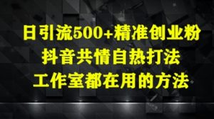 日引流500+精准创业粉，抖音共情自热打法，工作室都在用的方法-稀缺资源库