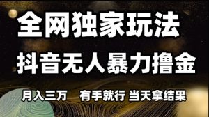 全网独家玩法抖音无人暴力撸金，月入3W，有手就行，当天拿结果【揭秘】-稀缺资源库