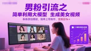 男粉引流之简单利用大模型生成美女视频，条条原创爆款，简单上传制作，变现日1k+-稀缺资源库