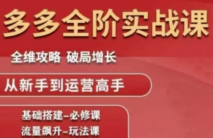 拼多多全阶实战课程，全维攻略，破局增长，从新手到运营高手-稀缺资源库