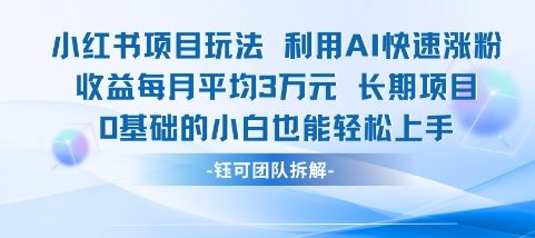 适合小白操作的小红书新项目，利用AI快速涨粉，收益每月平均1W+-稀缺资源库