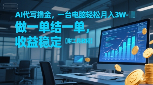 AI代写撸金，一台电脑轻松月入1-3W，做一单结一单，收益稳定【附工具教程】-稀缺资源库