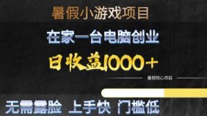 暑假小游戏项目，在家一台电脑创业，日收益1k+，无需露脸，上手快门槛低【揭秘】-稀缺资源库