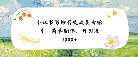 小红书男粉引流项目之美女账号6，简单制作，条条爆款原创，不违规-稀缺资源库