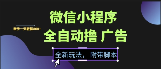 微信小程序全自动撸广告项目，彻底解决没流量的问题，新手一天8张+【揭秘】-稀缺资源库