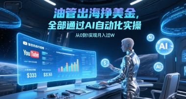 油管出海挣美金，全部通过AI自动化实操，从0到1实现月入过W-稀缺资源库