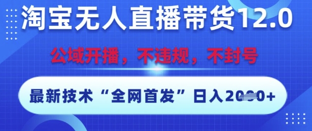 淘宝无人直播带货12.0，最新技术，不封号，不违规，操作简单，开播爆单，日入多张【揭秘】-稀缺资源库