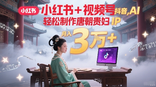 小红书+视频号+抖音，AI轻松制作唐朝贵妇IP，每天30分钟，轻松产出N条，月入3W+-稀缺资源库
