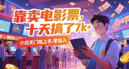 靠卖电影票，十天搞了7k+，小白无门槛上手，零投入【揭秘】-稀缺资源库