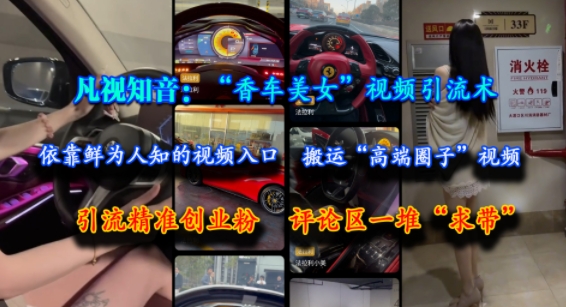 凡视知音：“香车美女”视频引流术，依靠鲜为人知的视频入口，搬运“高端圈子”视频，引流精准创业粉，评论区一堆“求带”-稀缺资源库