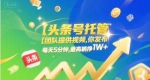 【头条号托管 】团队提供视频,你发布,每天5分钟,最高躺挣1W+【揭秘】-稀缺资源库