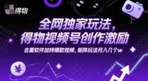 全网独家玩法，得物视频号创作激励 去重软件加持爆款视频，矩阵玩法月入几个w【揭秘】-稀缺资源库