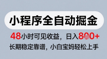 微信小程序全自动掘金，快速见收益，长期稳定靠谱，零基础友好，日入8张【揭秘】-稀缺资源库