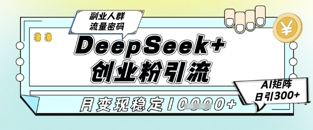 DeepSeek+创业粉精准引流，全新分享课4.0玩法，AI矩阵日引300+，多种变现方式，稳定月入1W-稀缺资源库