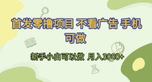 首发零撸项目 不看广告 手机可做 新手小白可以做  月入3k+【揭秘】-稀缺资源库
