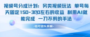 视频号分成另类视频玩法单号每天固定150左右的收益利用AI就能完成一刀不剪的手法-稀缺资源库