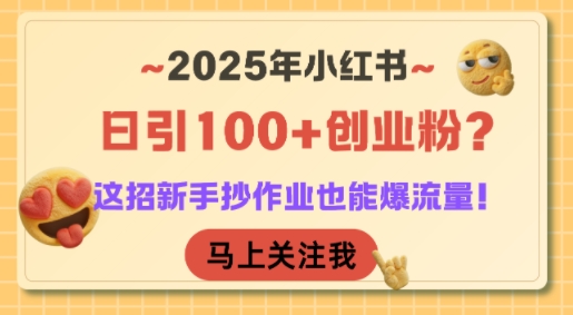 2025年小红书日引100+创业粉？这招新手抄作业也能爆流量！-稀缺资源库