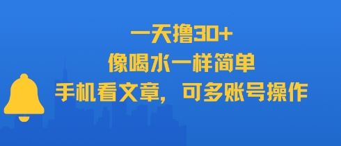 一天撸30+，像喝水一样简单，手机看文章，可多账号操作-稀缺资源库