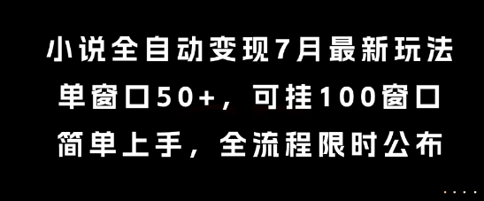小说全自动变现7月玩法，单窗口50+，可挂100窗口，简单上手，全流程限时公布【揭秘】-稀缺资源库