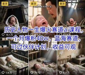 历史人物一生爆火赛道ai课程，一个月爆粉40w，蓝海赛道，可过伙伴计划，收益可观-稀缺资源库