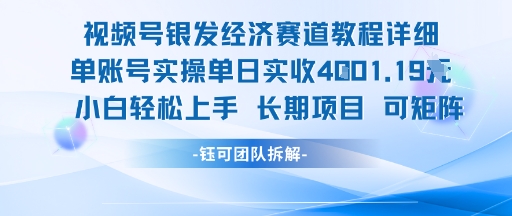 视频号银发经济赛道单账号实操单日实收1k+，小白轻松上手长期项目-稀缺资源库