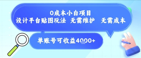 0成本小白项目，设计平台贴图玩法，无需维护，无需成本，单账号单月可产生收益4k+-稀缺资源库