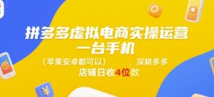 拼多多虚拟电商实操运营,一台手机(苹果安卓都可以),深耕多多店铺日收4位数-稀缺资源库