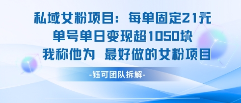 私域女粉项目：每单固定21块，单日变现超1k+，最好做的女粉项目-稀缺资源库