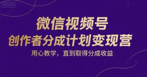 微信视频号创作者分成计划变现营，用心教学，直到取得分成收益-稀缺资源库