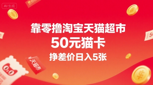 靠零撸淘宝天猫超市50元猫卡，挣差价日入5张-稀缺资源库
