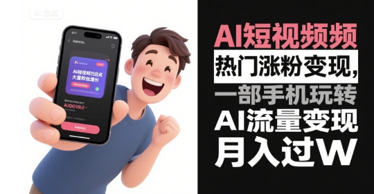AI短视频热门涨粉变现，一部手机玩转AI流量变现，月入过W-稀缺资源库