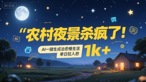 农村夜景杀疯了！AI一键生成治愈系慢生活，单日狂入1k+-稀缺资源库