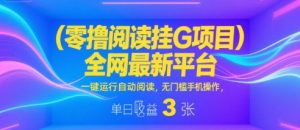 零撸阅读挂G项目,全网最新平台,一键运行自动阅读,无门槛手机操作,单日收益3张【揭秘】-稀缺资源库